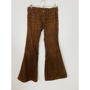 Vintage 70s Hillbilly Womens 27x28 Brown Hippie Bell Bottom Trousers Low Rise